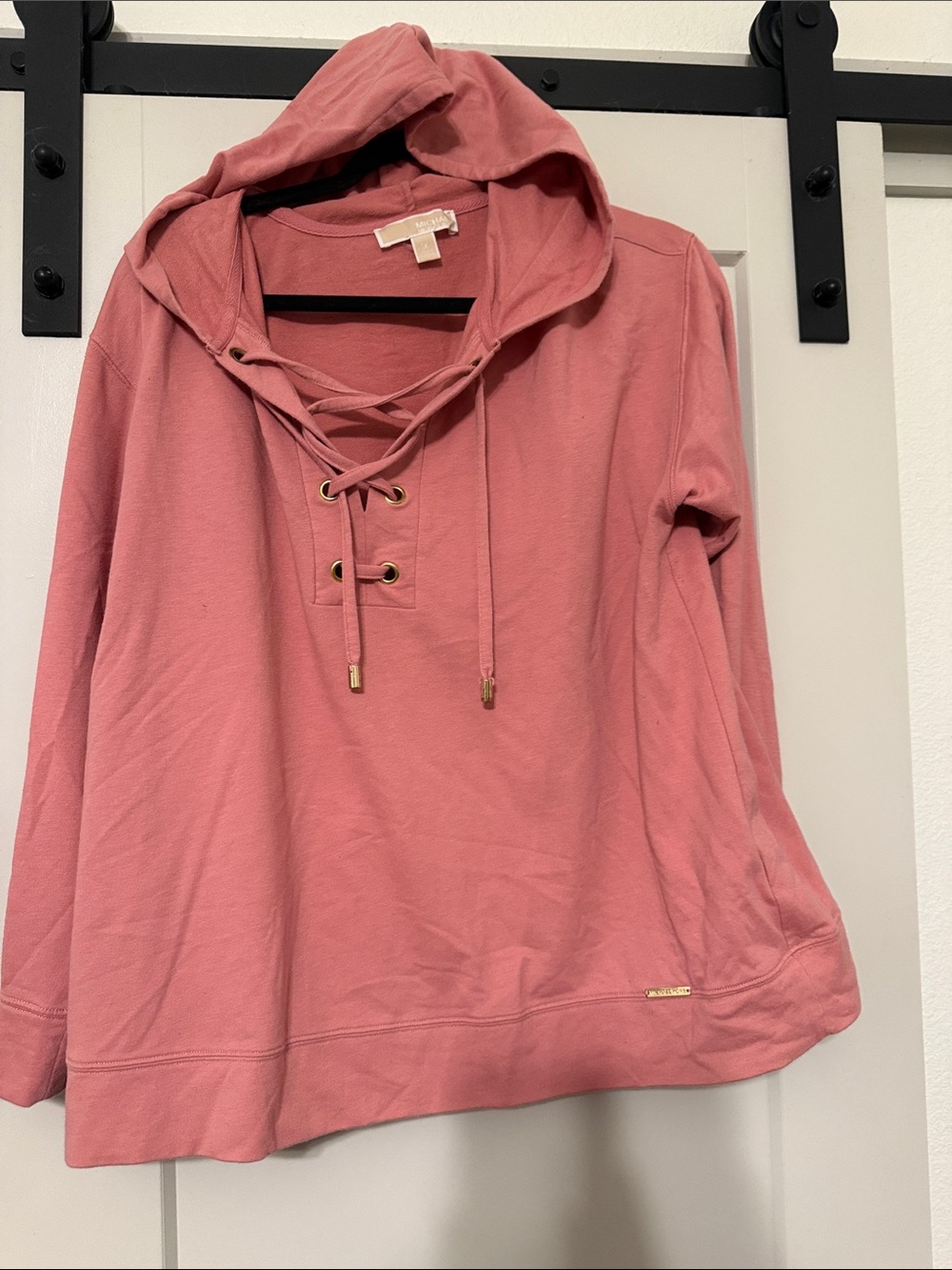 Michael Kors Dusty Rose Lace-Up Hooded Pullover